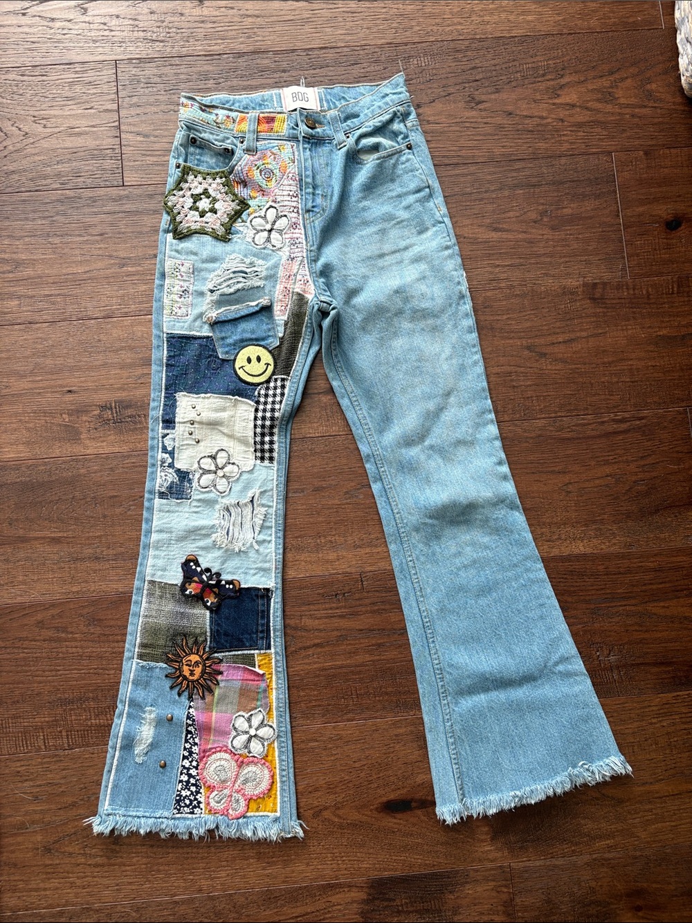 BDG Light Blue Patchwork Flare Jeans